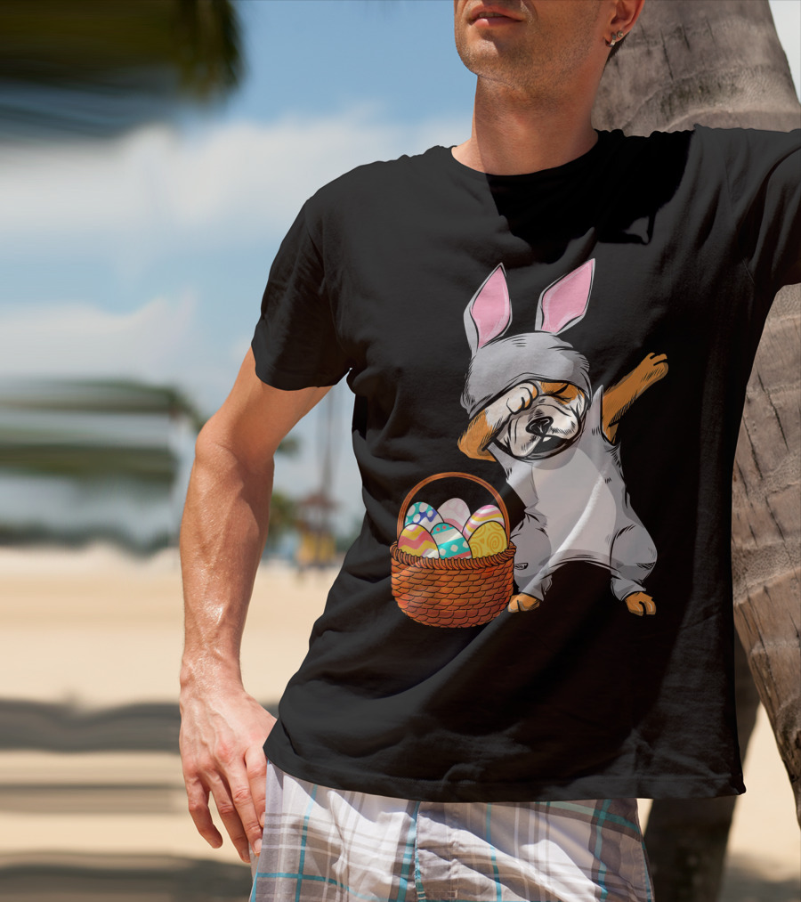 Dabbing Easter Bunny English Bulldog With Basket Of Eggs T-Shirt