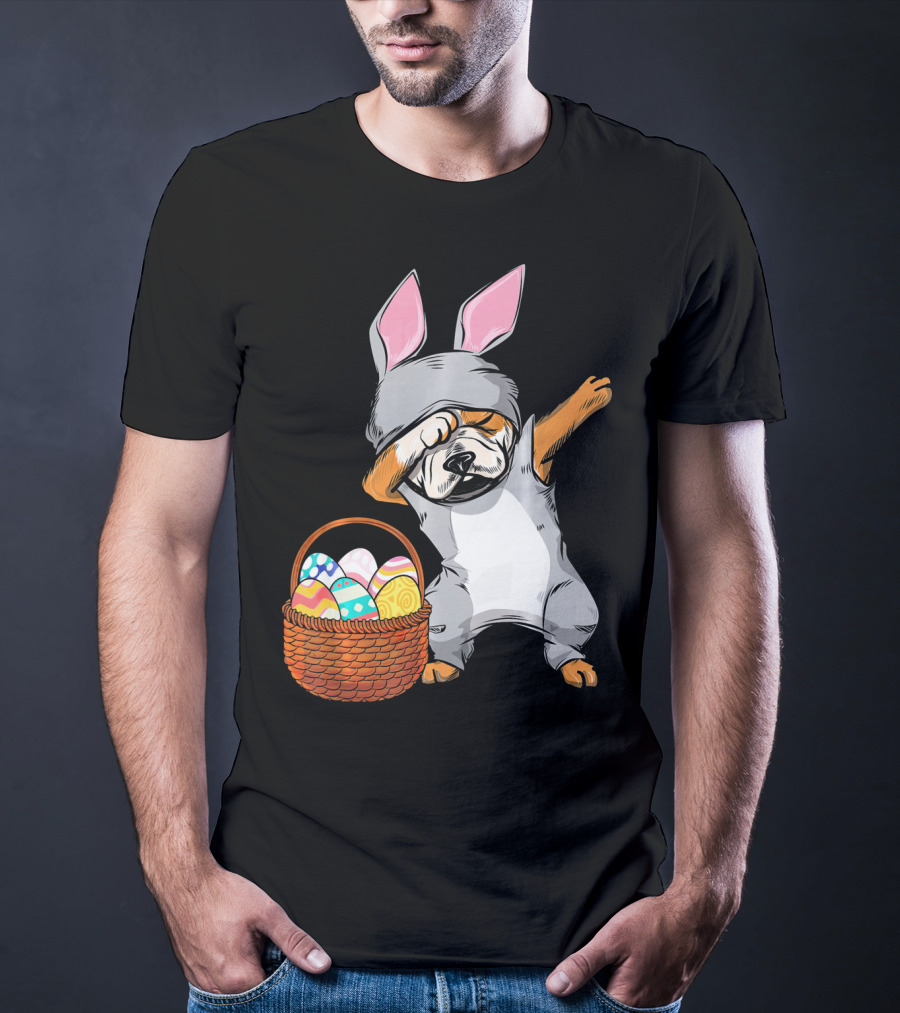 Dabbing Easter Bunny English Bulldog With Basket Of Eggs T-Shirt