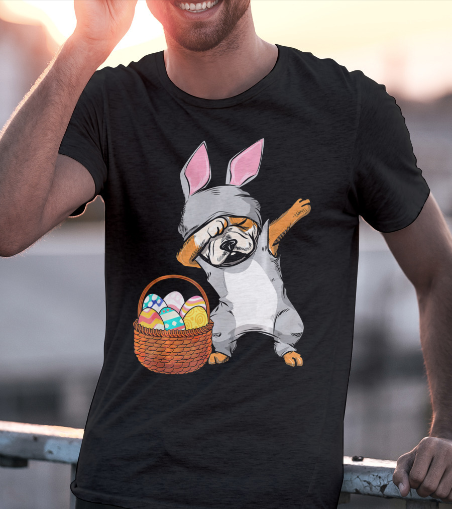 Dabbing Easter Bunny English Bulldog With Basket Of Eggs T-Shirt