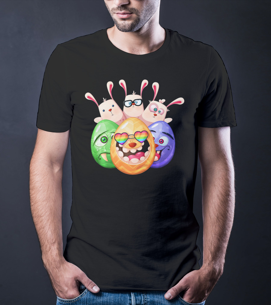 Three Easter Emoji Eggs With Funny Bunny Rabbits T-Shirt