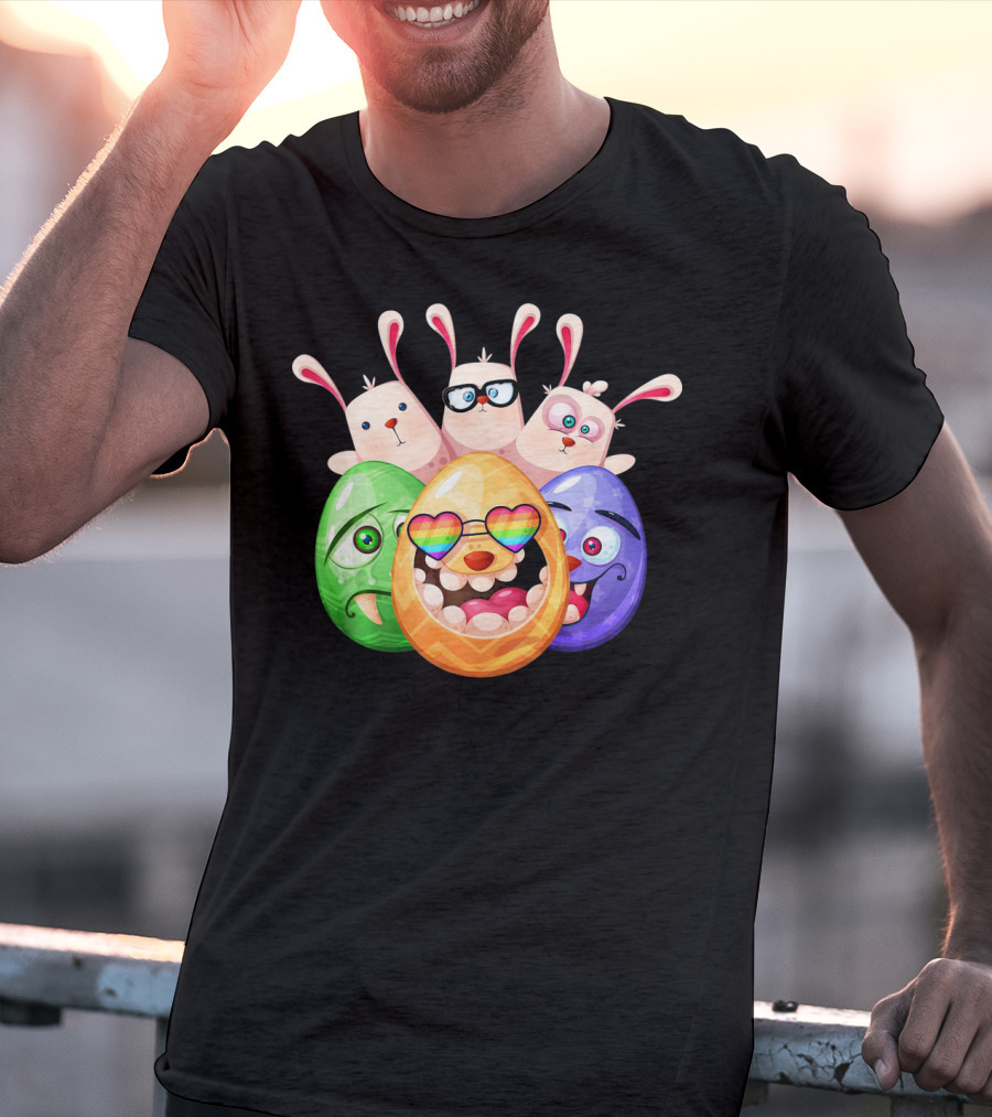Three Easter Emoji Eggs With Funny Bunny Rabbits T-Shirt