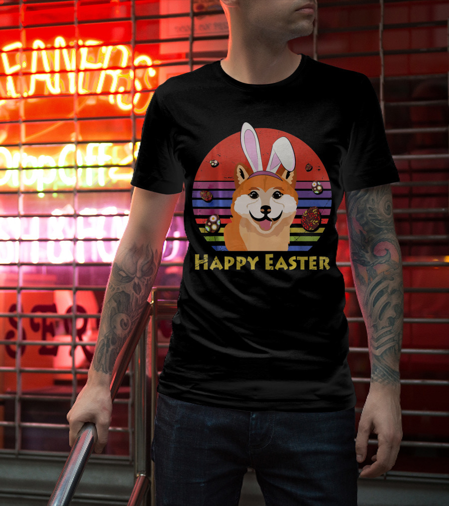 Shiba Inu With Bunny Headband Happy Easter T-Shirt