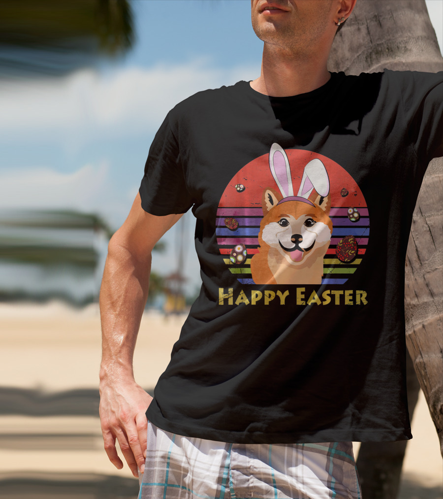 Shiba Inu With Bunny Headband Happy Easter T-Shirt