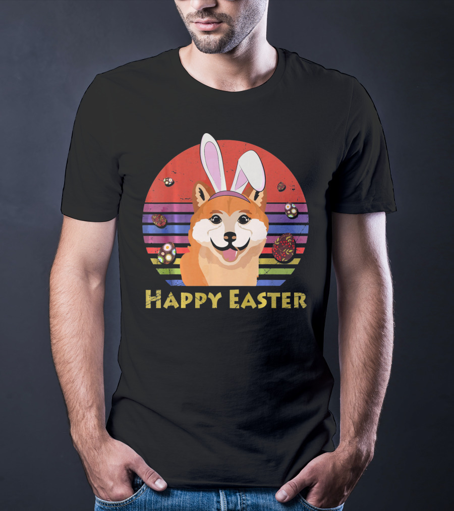 Shiba Inu With Bunny Headband Happy Easter T-Shirt