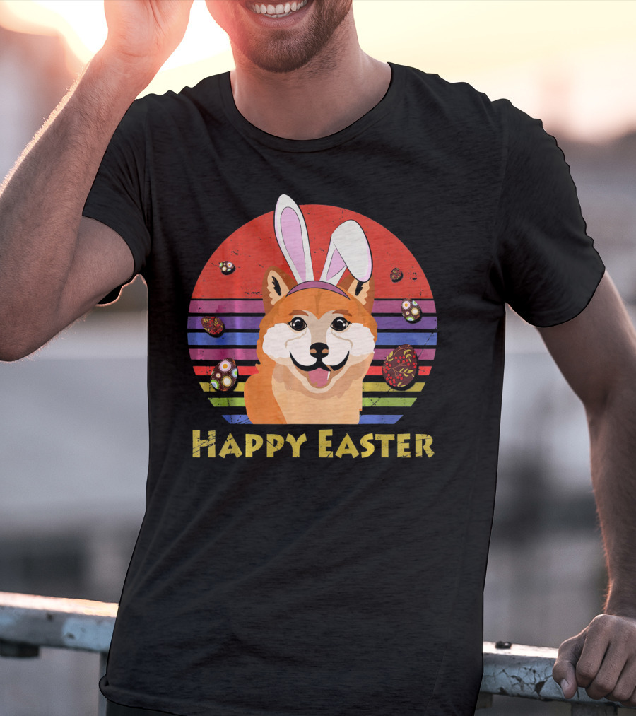 Shiba Inu With Bunny Headband Happy Easter T-Shirt