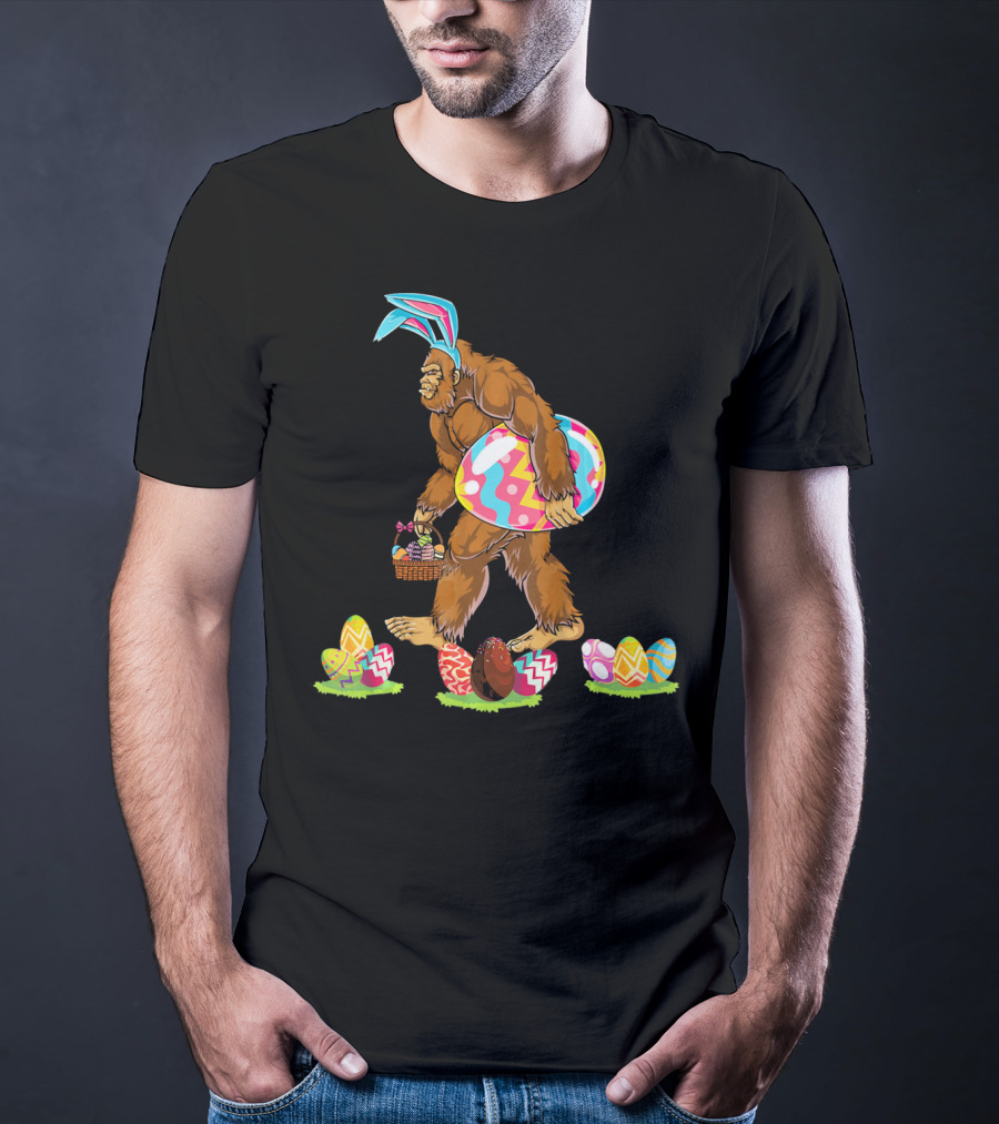 Bigfoot Easter Egg Basket Bunny Ears T-Shirt