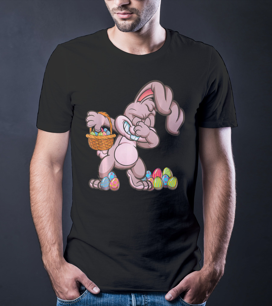 Happy Easter Dabbing Bunny With Basket And Eggs T-Shirt
