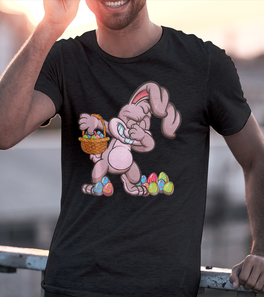 Happy Easter Dabbing Bunny With Basket And Eggs T-Shirt