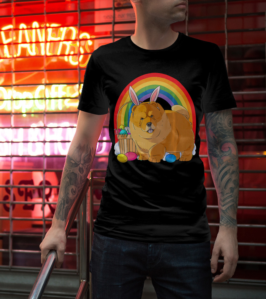 Easter Eggs Chow Chow Bunny Rabbit Dog Rainbow T-Shirt