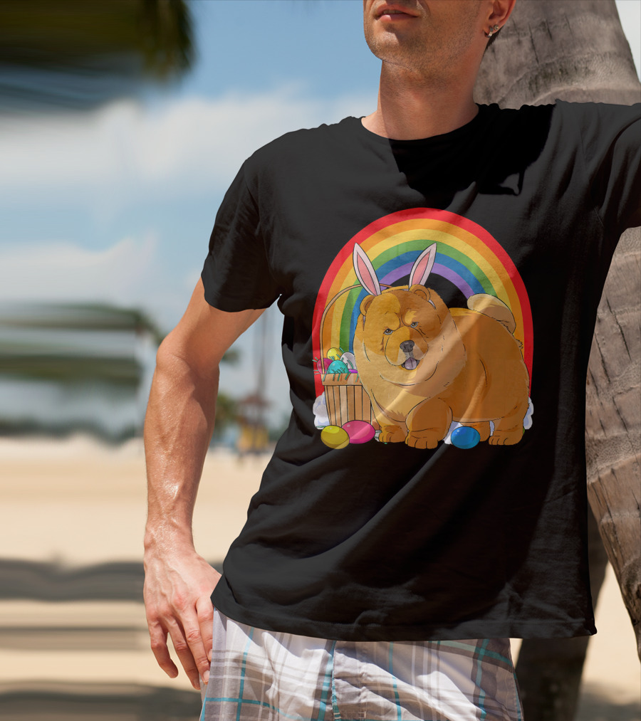 Easter Eggs Chow Chow Bunny Rabbit Dog Rainbow T-Shirt