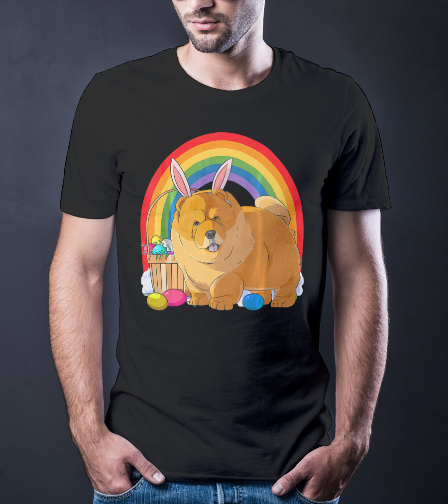 Easter Eggs Chow Chow Bunny Rabbit Dog Rainbow T-Shirt