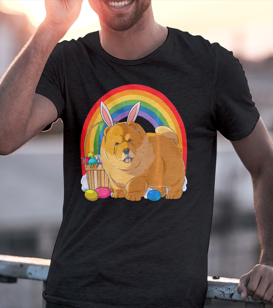 Easter Eggs Chow Chow Bunny Rabbit Dog Rainbow T-Shirt