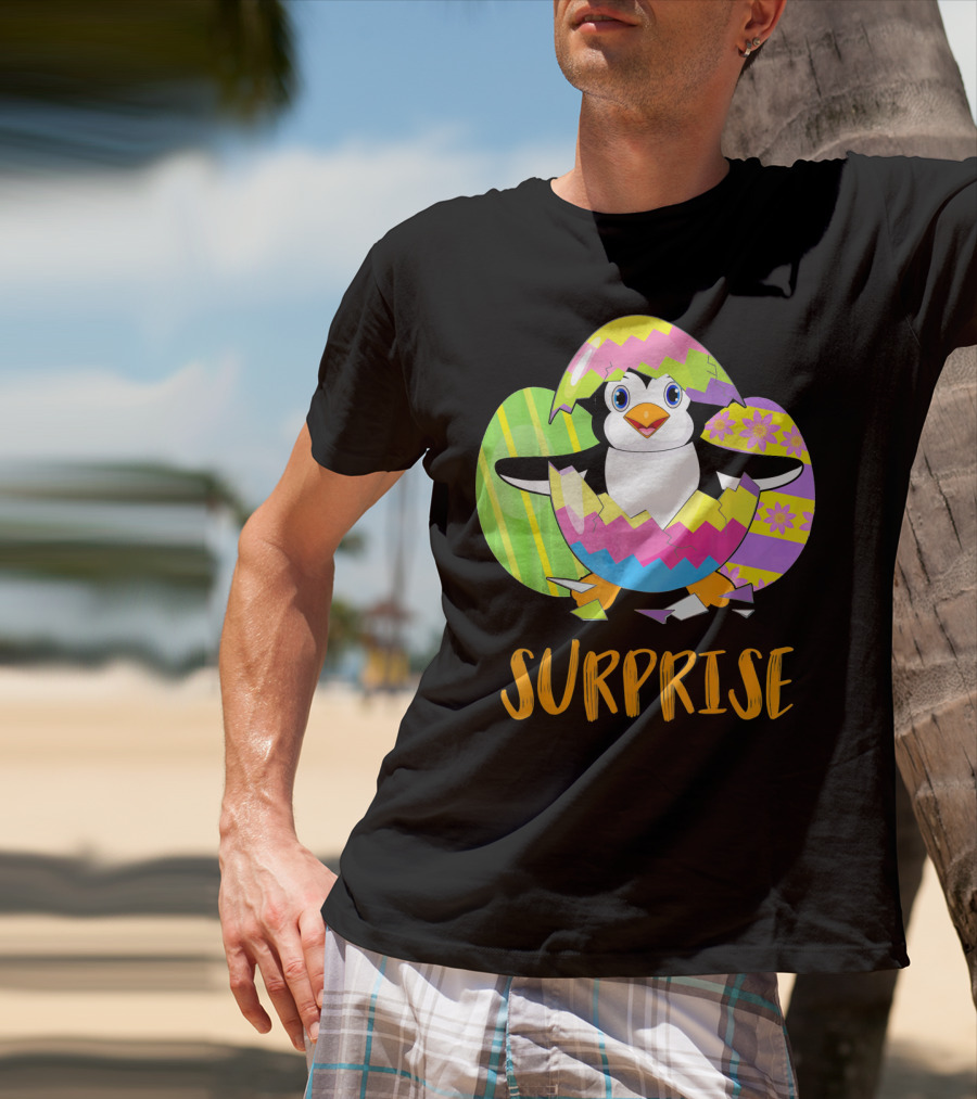 Surprise Cute Penguin Bunny Funny Easter T-Shirt