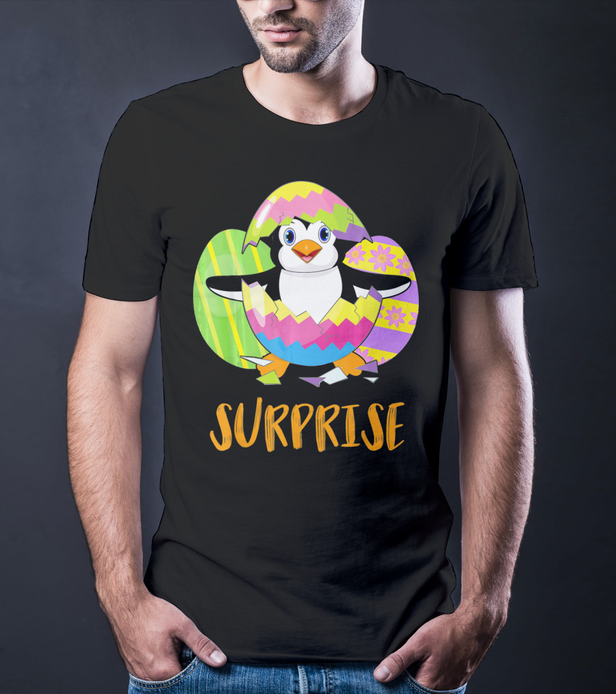 Surprise Cute Penguin Bunny Funny Easter T-Shirt