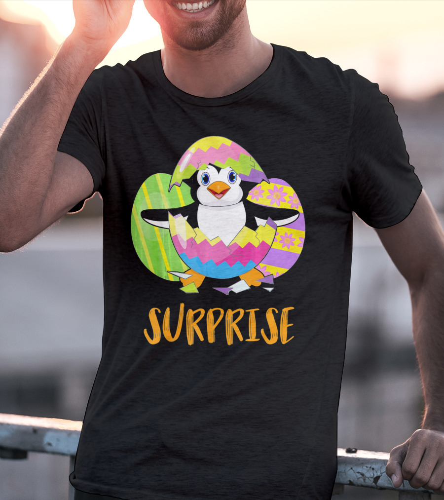 Surprise Cute Penguin Bunny Funny Easter T-Shirt