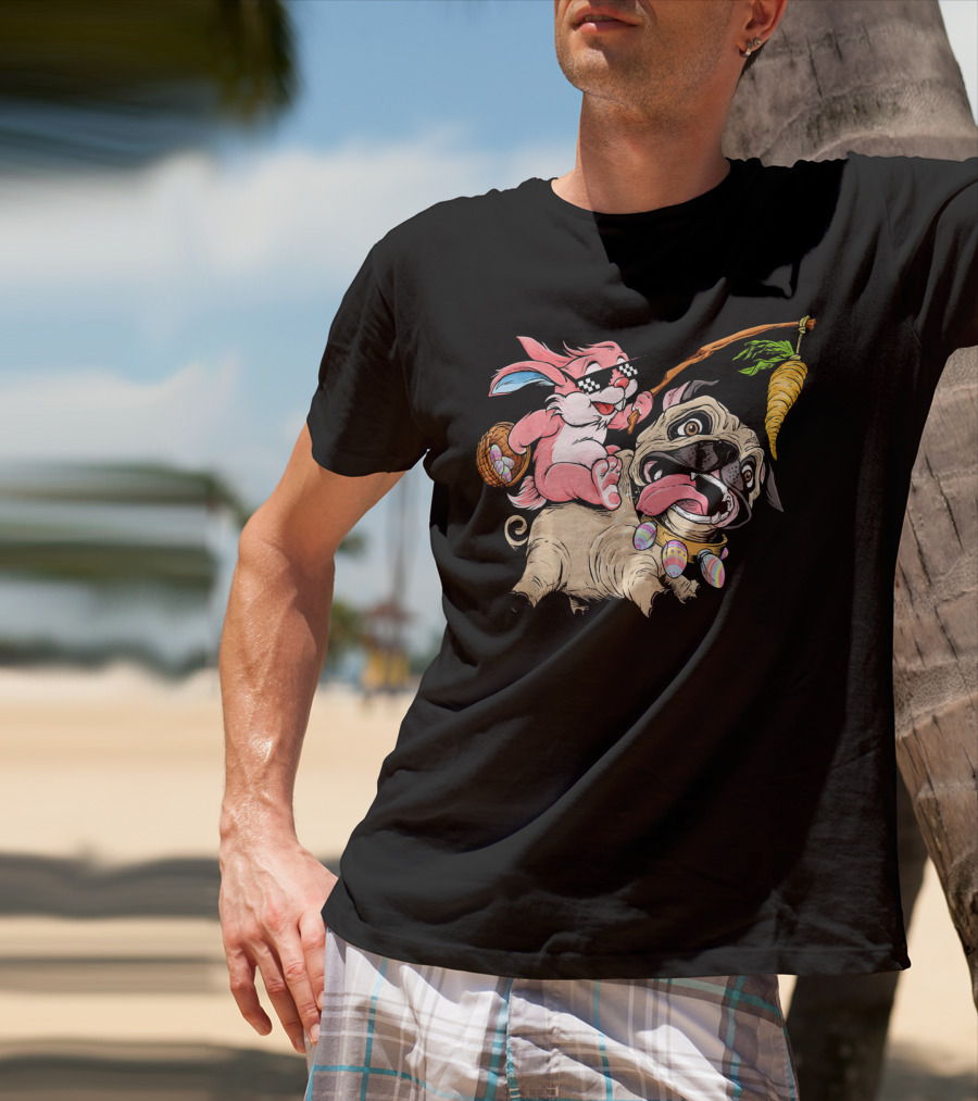 Easter Bunny Pug With Carrot And Basket Adventure T-Shirt