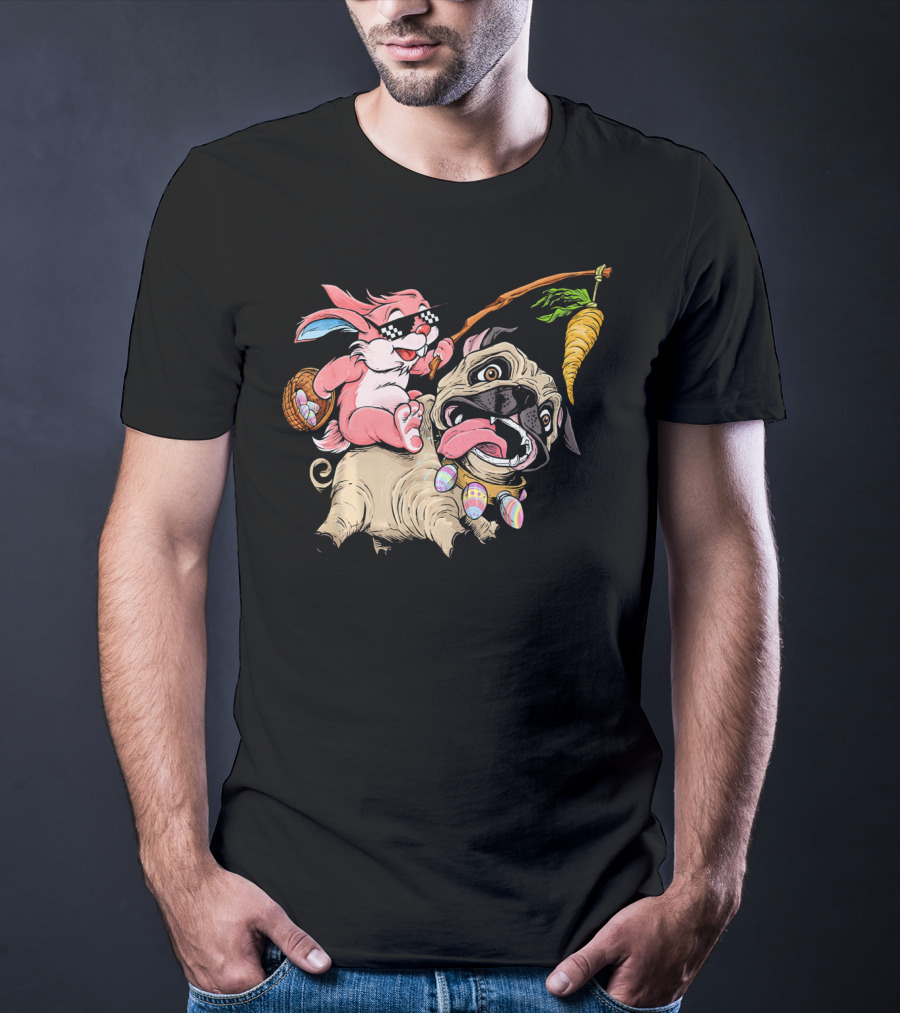Easter Bunny Pug With Carrot And Basket Adventure T-Shirt
