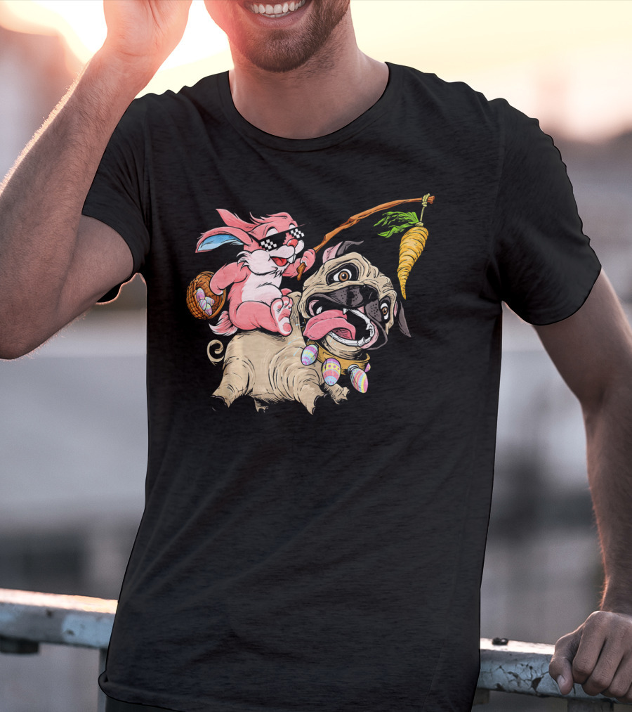 Easter Bunny Pug With Carrot And Basket Adventure T-Shirt