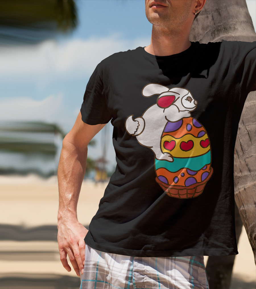 Easter Bunny Hugging Colorful Heart Patterned Egg T-Shirt