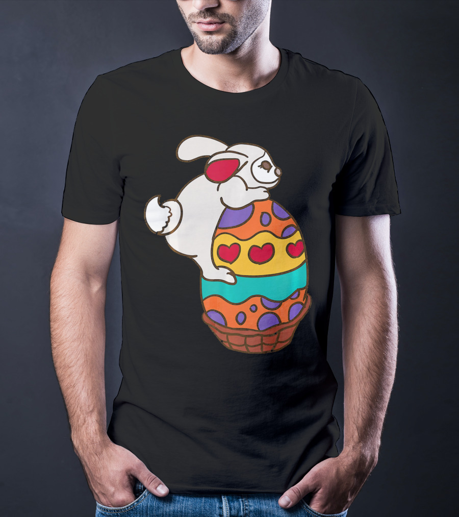 Easter Bunny Hugging Colorful Heart Patterned Egg T-Shirt