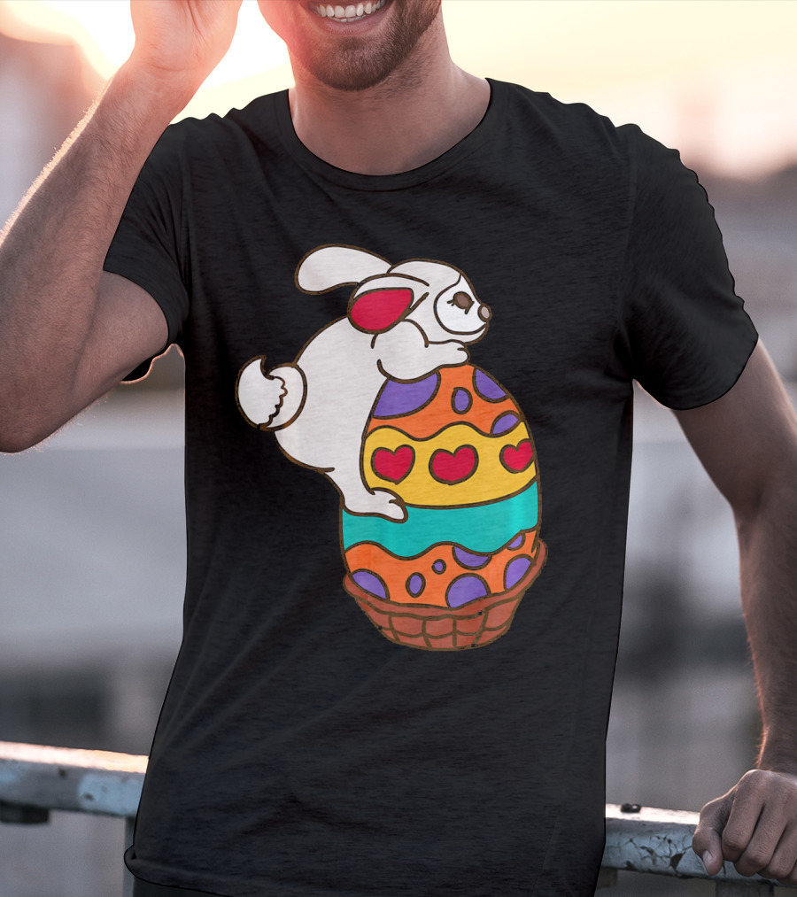 Easter Bunny Hugging Colorful Heart Patterned Egg T-Shirt
