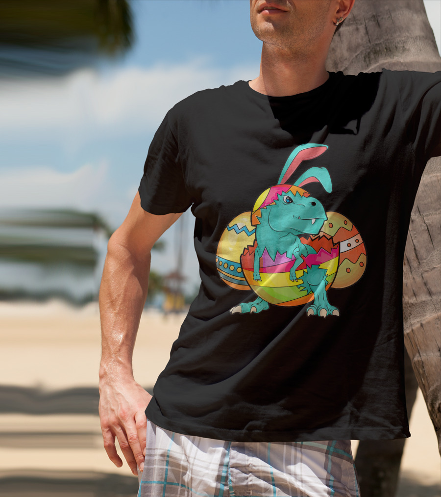 Easter Bunny Dinosaur Cute Rex Lover In Colorful Eggshell T-Shirt