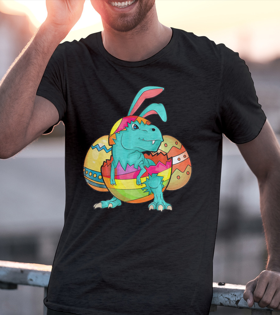 Easter Bunny Dinosaur Cute Rex Lover In Colorful Eggshell T-Shirt