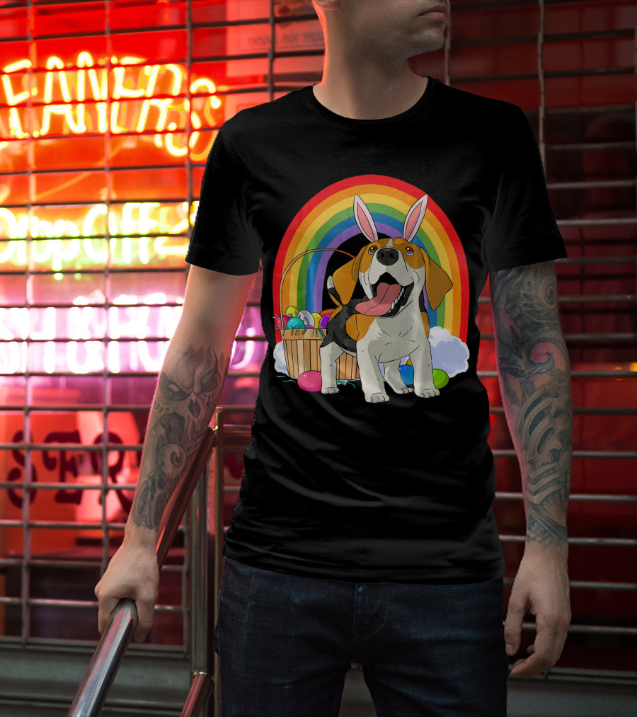 Easter Eggs Beagle Bunny Dog Rainbow Basket T-Shirt