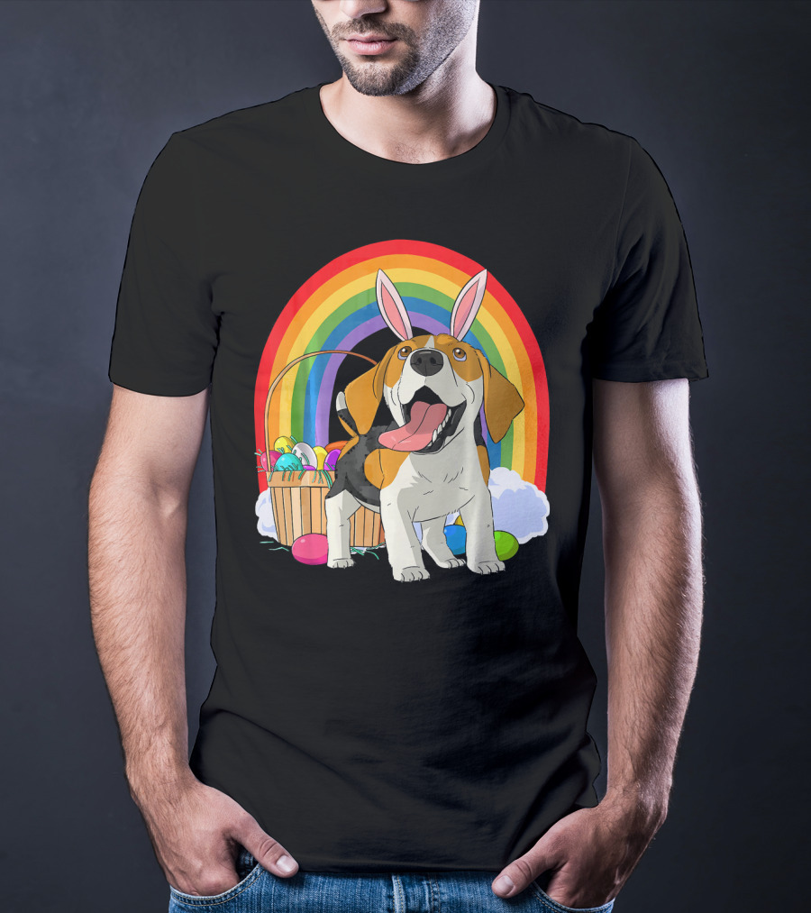 Easter Eggs Beagle Bunny Dog Rainbow Basket T-Shirt
