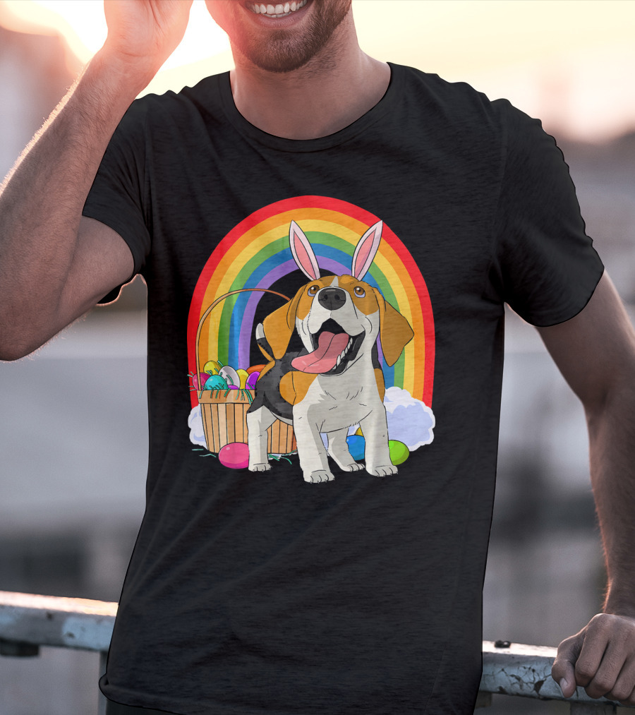 Easter Eggs Beagle Bunny Dog Rainbow Basket T-Shirt