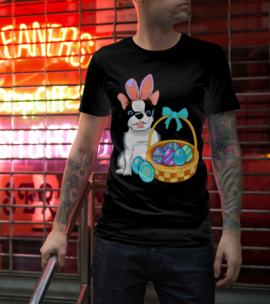 French Bulldog With Bunny Ears And Easter Egg Basket T-Shirt