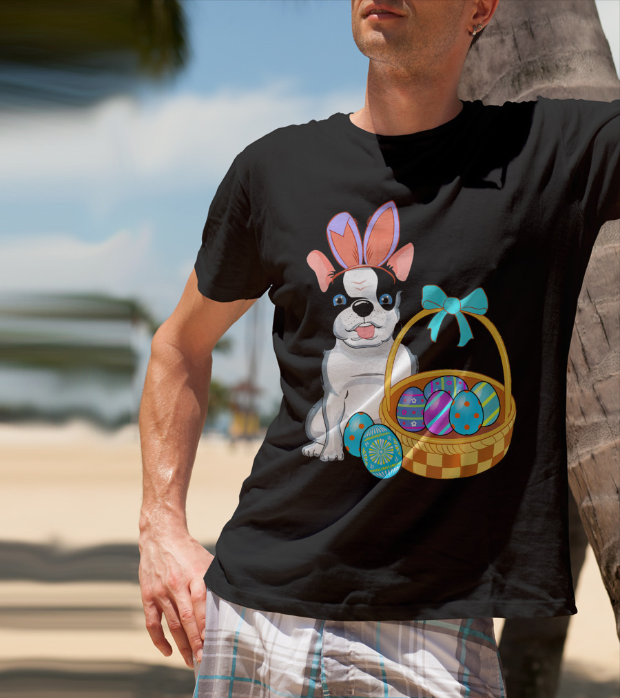 French Bulldog With Bunny Ears And Easter Egg Basket T-Shirt