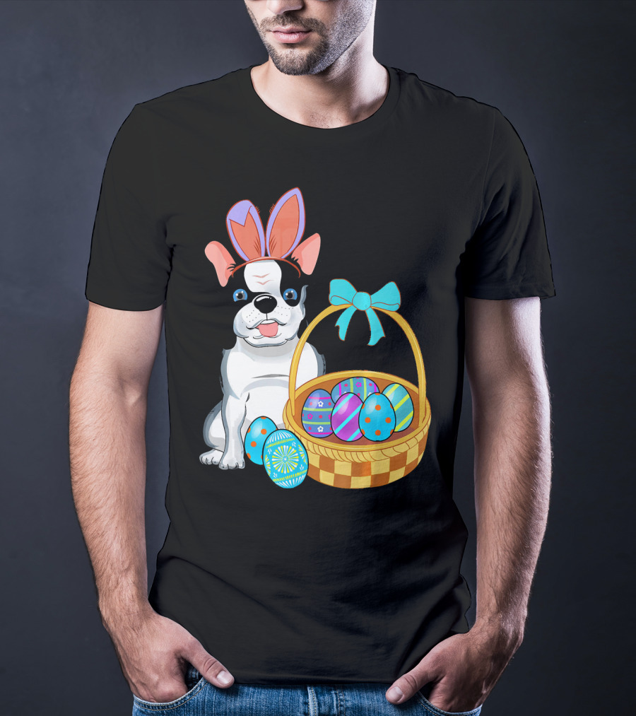 French Bulldog With Bunny Ears And Easter Egg Basket T-Shirt