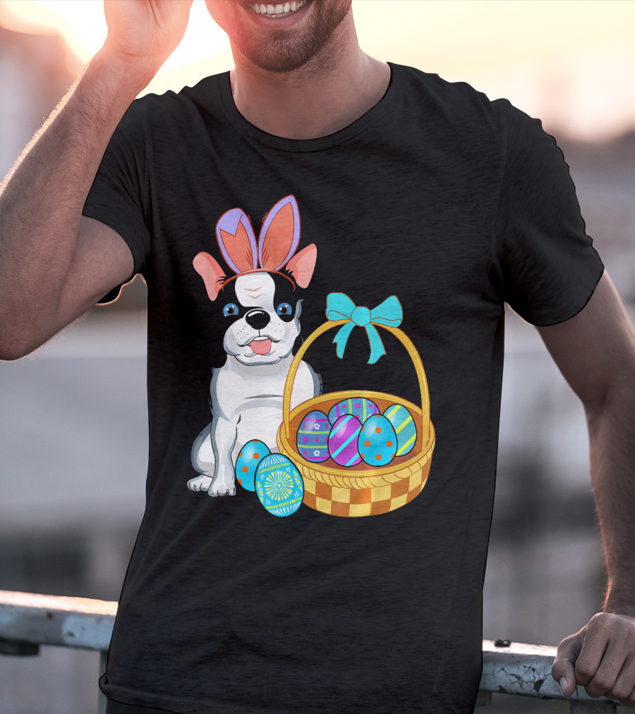 French Bulldog With Bunny Ears And Easter Egg Basket T-Shirt