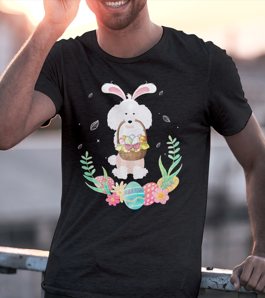 Poodle Bunny Ears Easter Egg Basket Spring Leaves T-Shirt