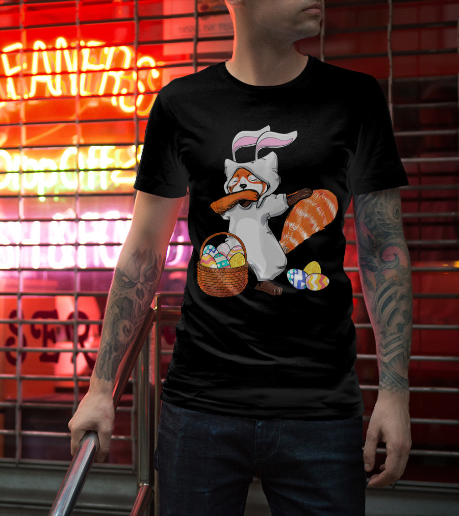 Dabbing Easter Bunny Red Panda With Basket Of Colorful Eggs T-Shirt