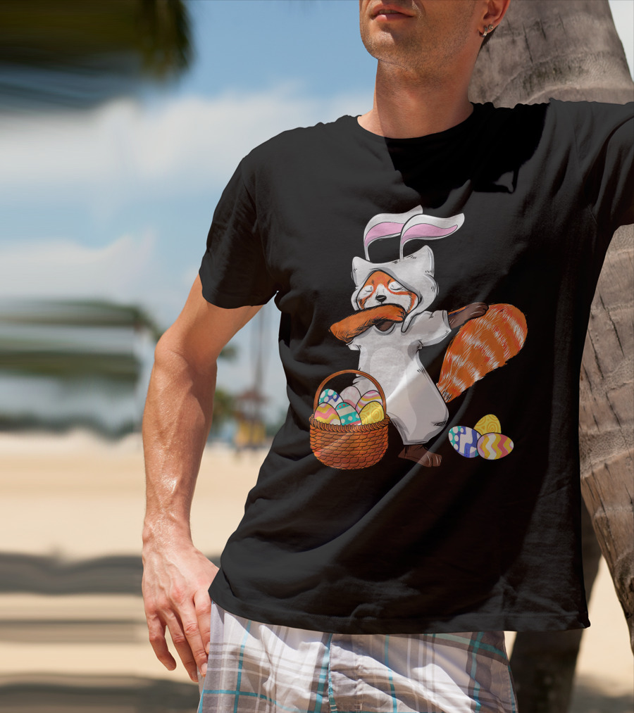 Dabbing Easter Bunny Red Panda With Basket Of Colorful Eggs T-Shirt