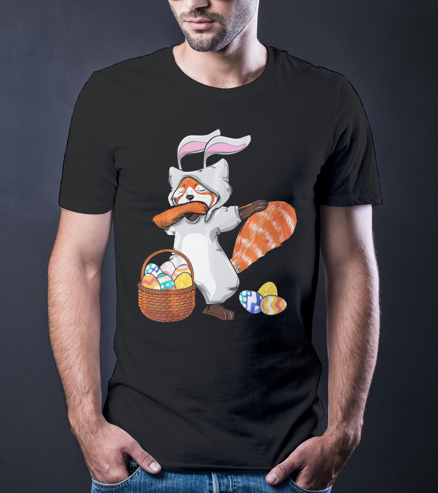 Dabbing Easter Bunny Red Panda With Basket Of Colorful Eggs T-Shirt