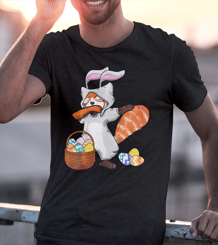 Dabbing Easter Bunny Red Panda With Basket Of Colorful Eggs T-Shirt