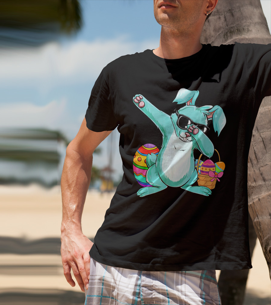 Bunny Dabbing Rabbit Funny Easter Day With Colorful Egg And Sunglasses T-Shirt