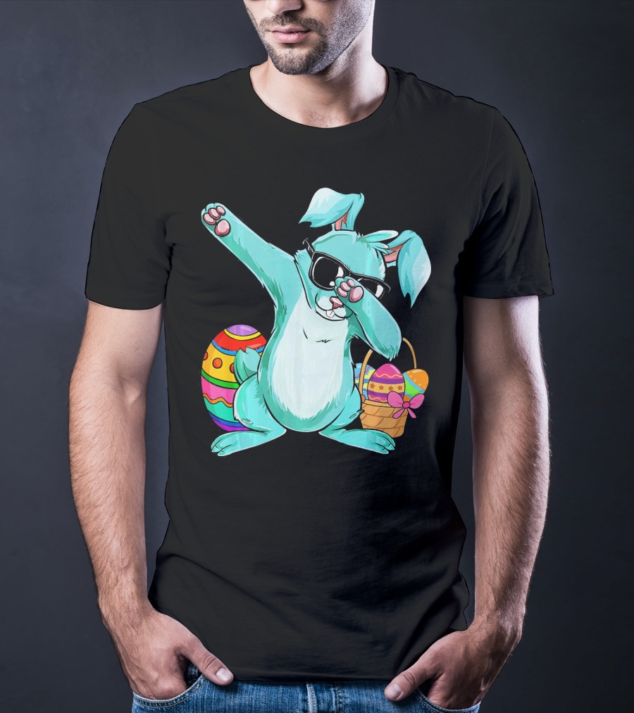 Bunny Dabbing Rabbit Funny Easter Day With Colorful Egg And Sunglasses T-Shirt
