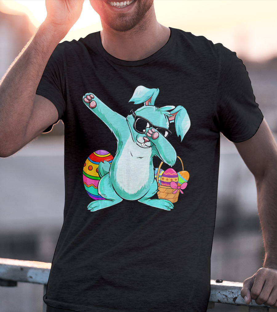 Bunny Dabbing Rabbit Funny Easter Day With Colorful Egg And Sunglasses T-Shirt