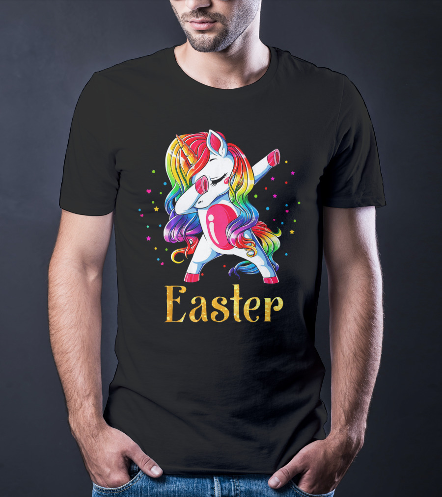 Easter Customized Personalized Rainbow Unicorn Dabbing T-Shirt