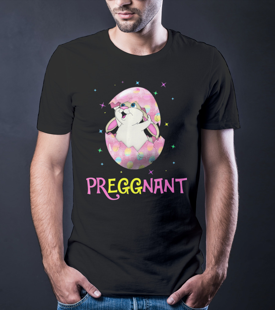 Preggnant Easter Bunny In Egg Shell With Stars T-Shirt