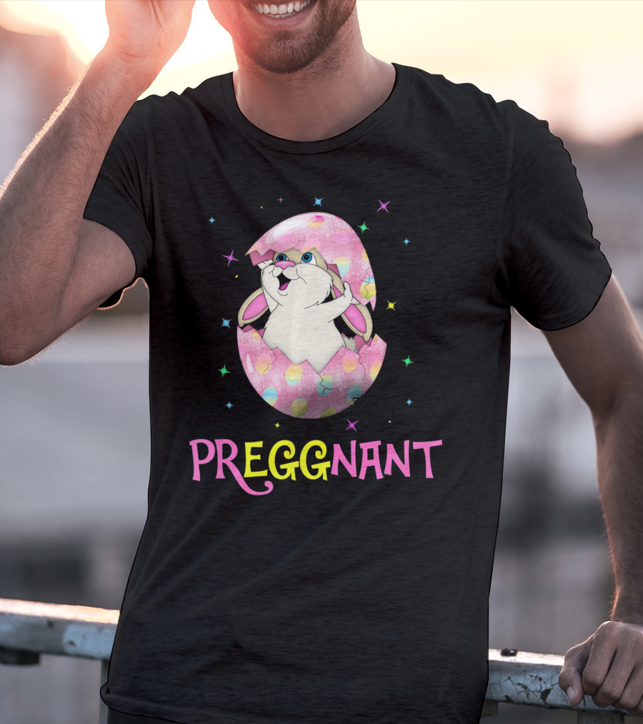 Preggnant Easter Bunny In Egg Shell With Stars T-Shirt