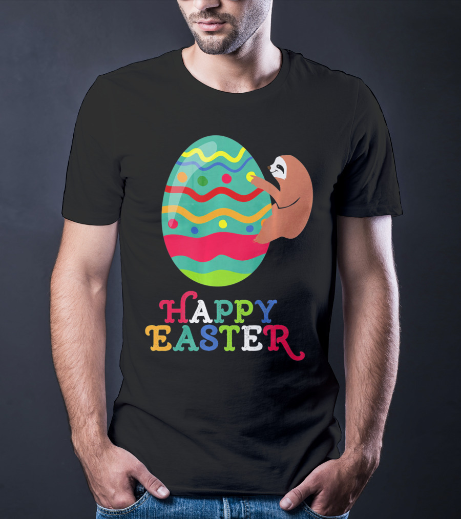 Happy Easter Sloth Colorful Egg T-Shirt