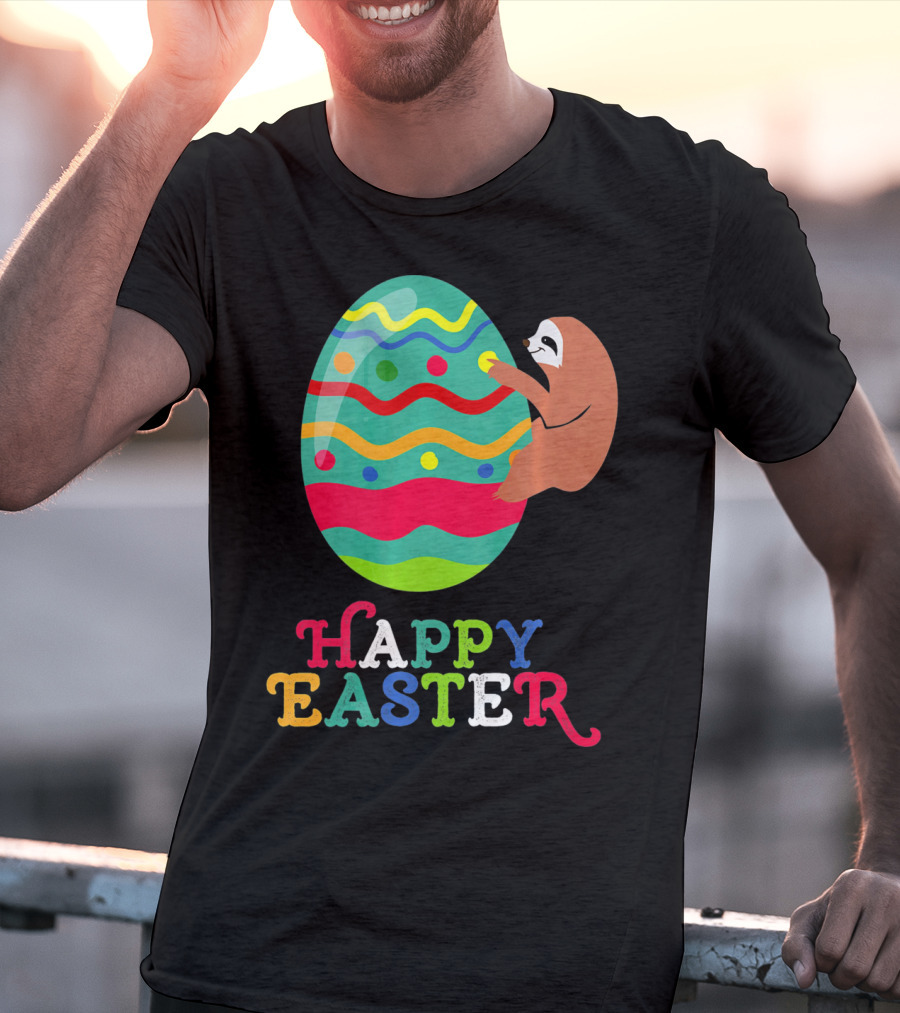Happy Easter Sloth Colorful Egg T-Shirt