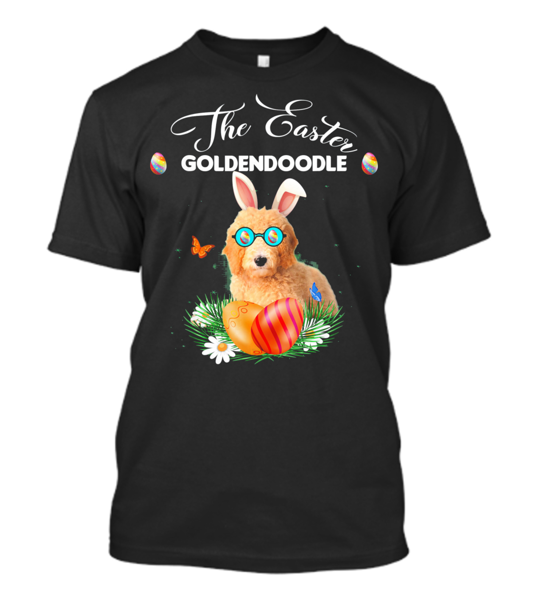 The Easter Goldendoodle Bunny With Eggs And Butterflies T-Shirt