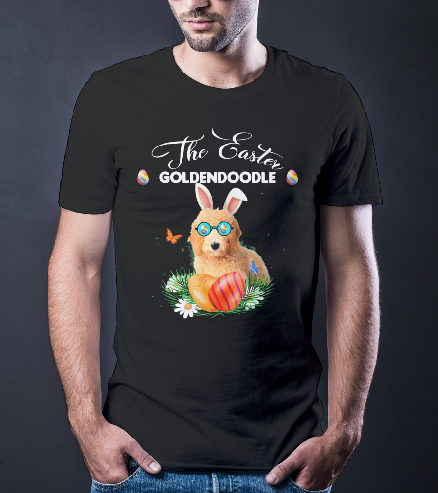 The Easter Goldendoodle Bunny With Eggs And Butterflies T-Shirt