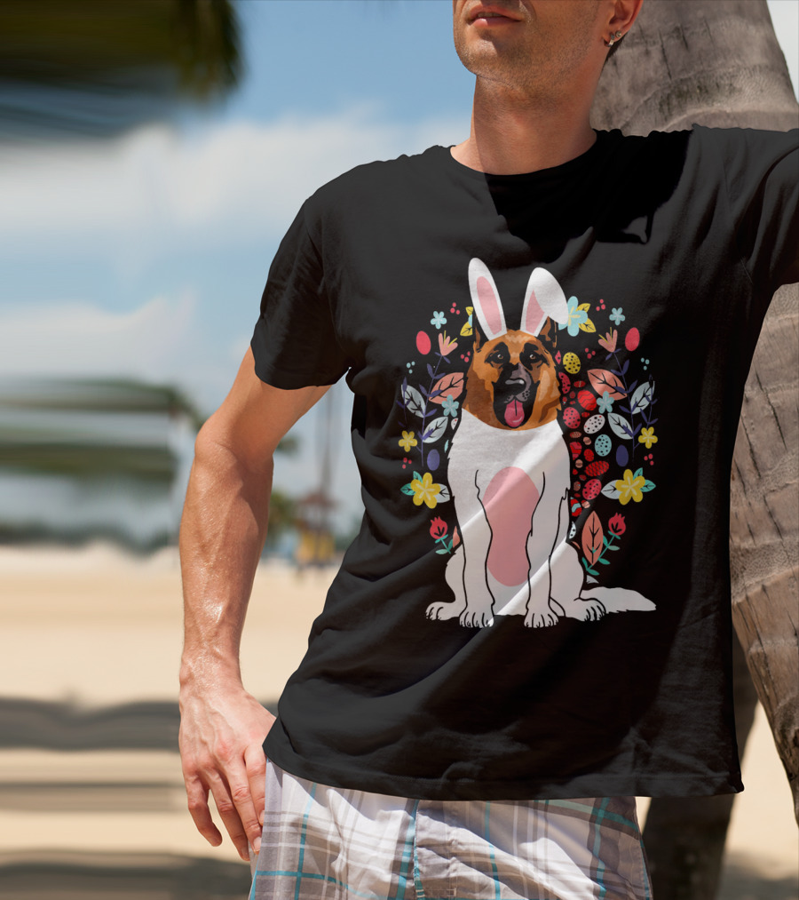 Alsatian Rabbit Ears Floral Background T-Shirt